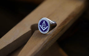 Master Mason Blue Lodge Ring - Solid Gold & Blue Enamel