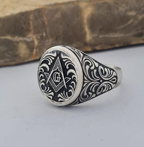 Master Mason Blue Lodge Ring - Handmade Sterling Silver Masonic - Bricks Masons