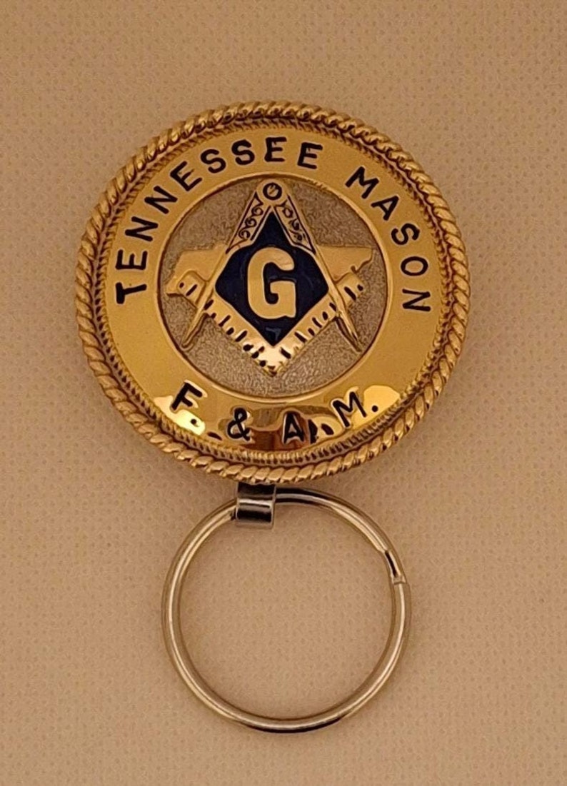 Master Mason Blue Lodge Keychain - Handcrafted Tennessee Mason Gold & Blue Square Compass G - Bricks Masons