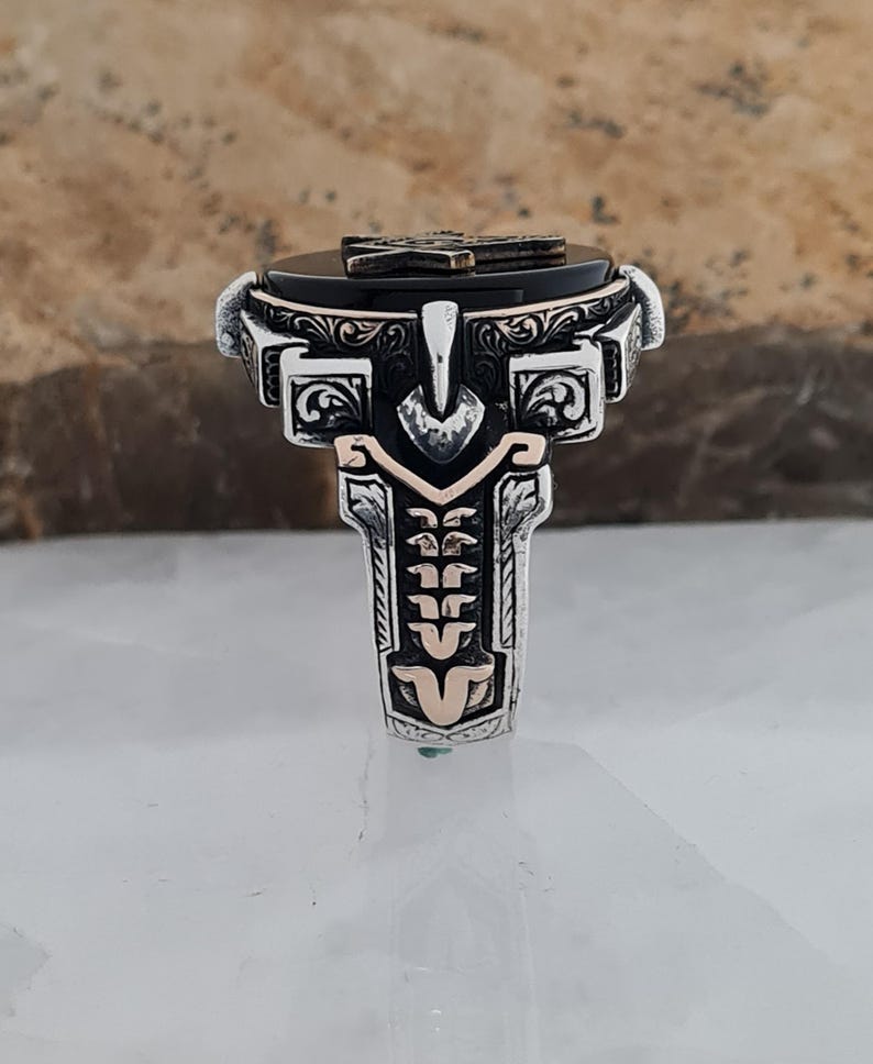 Master Mason Blue Lodge Ring - Handmade Sterling Silver Black Onyx - Bricks Masons