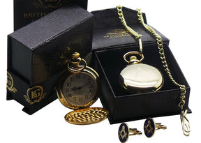 Master Mason Blue Lodge Pocket Watch - Full Hunter Gift Set with Cufflinks & Certificate - Bricks Masons