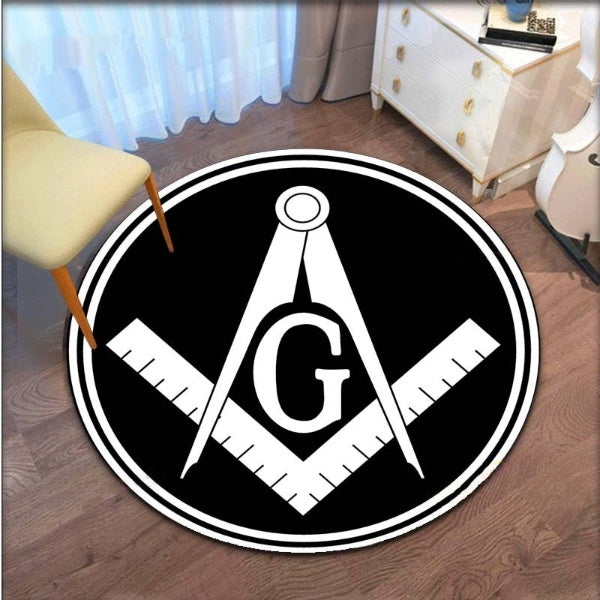 Master Mason Blue Lodge Rug - Square and compass G Room Round & Carpets - Bricks Masons