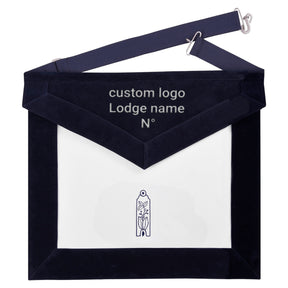 Junior Warden Blue Lodge Officer Apron -  Navy Velvet With Silver Embroidery Thread - Bricks Masons