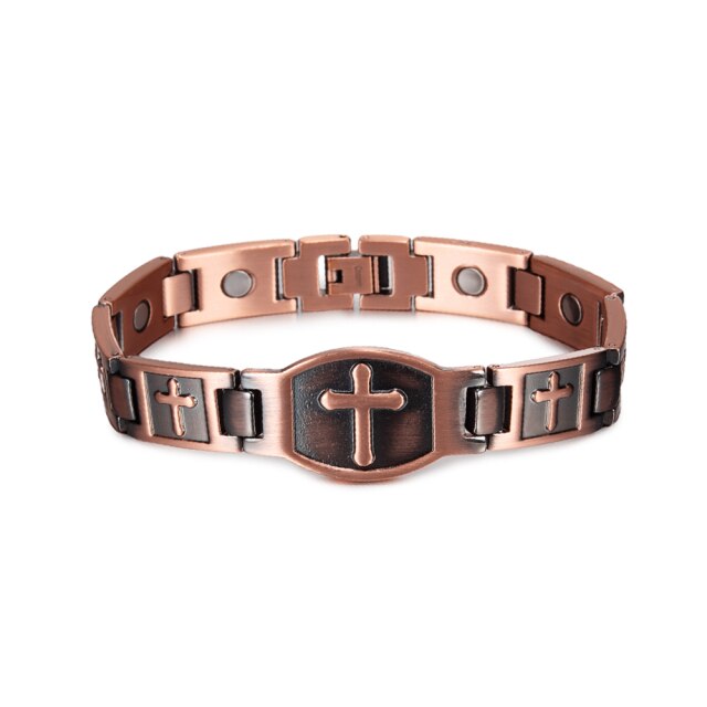 Knights Templar Commandery Bracelet - Square and Compass G/Cross Copper Magnetic - Bricks Masons