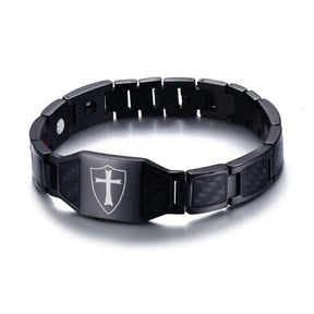 Knights Templar Bracelet - Cross Carbon Fiber Magnetic - Bricks Masons