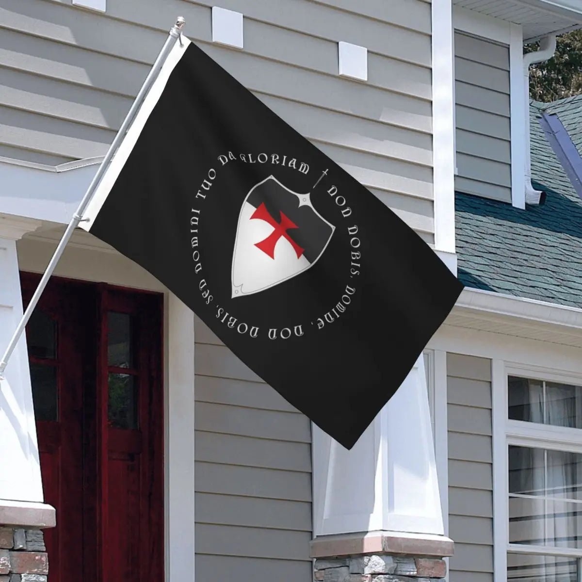 Knights Templar Flag - Crusader Motto And Cross Polyester - Bricks Masons