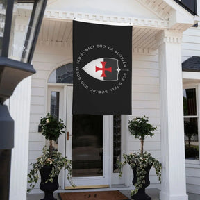 Knights Templar Flag - Crusader Motto And Cross Polyester - Bricks Masons