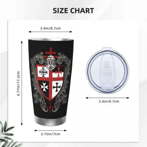 Knights Templar Flask - Cross Shield Stainless Steel 20oz - Bricks Masons