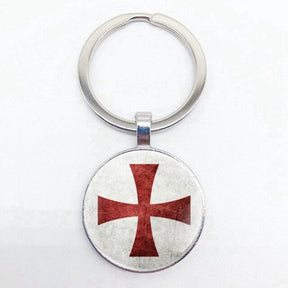 Knights Templar Keychain - Red Cross On White Background - Bricks Masons