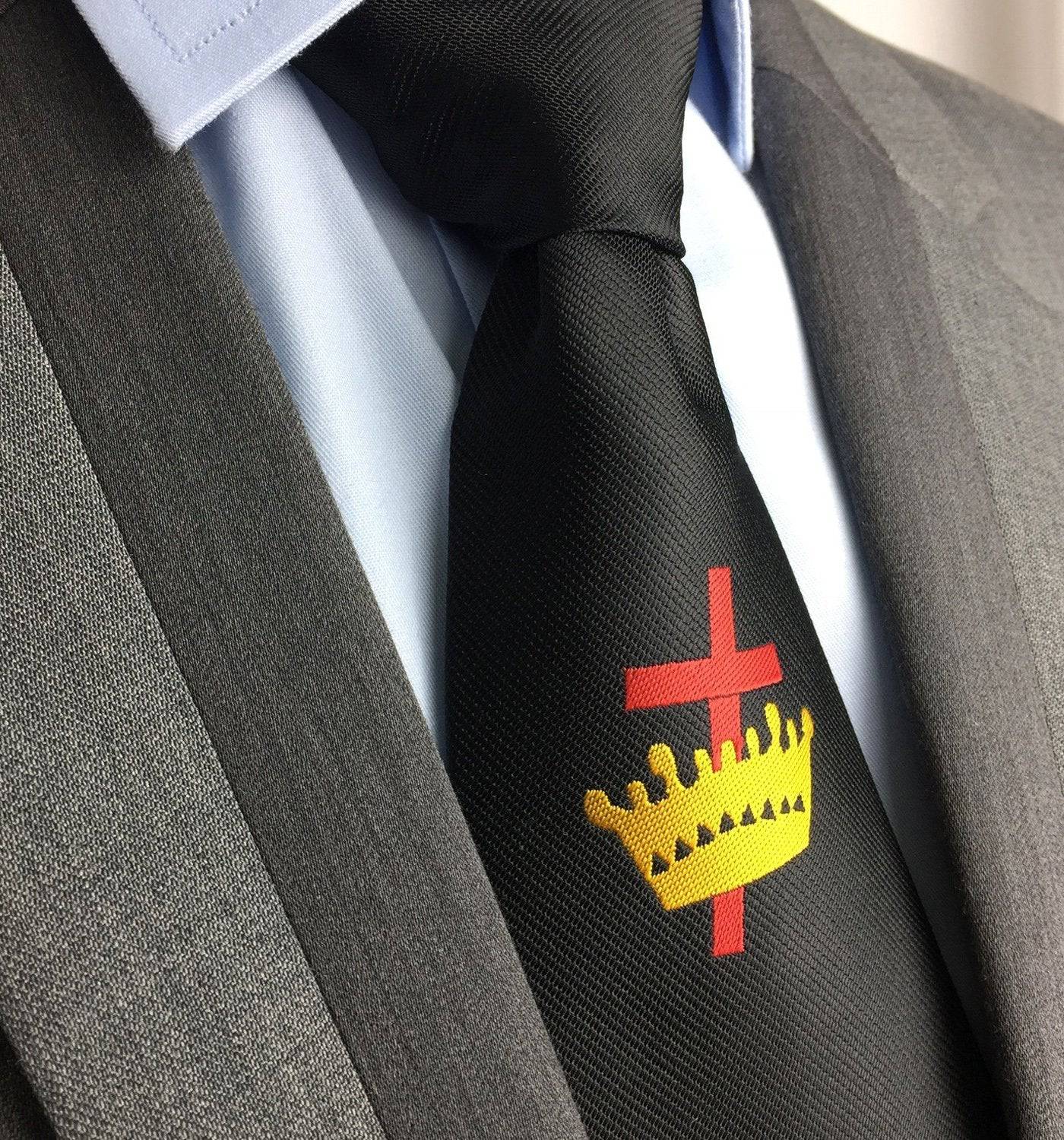 Knights Templar Commandery Necktie - Black Knights Templar Commandery Machine Embroidery - Bricks Masons