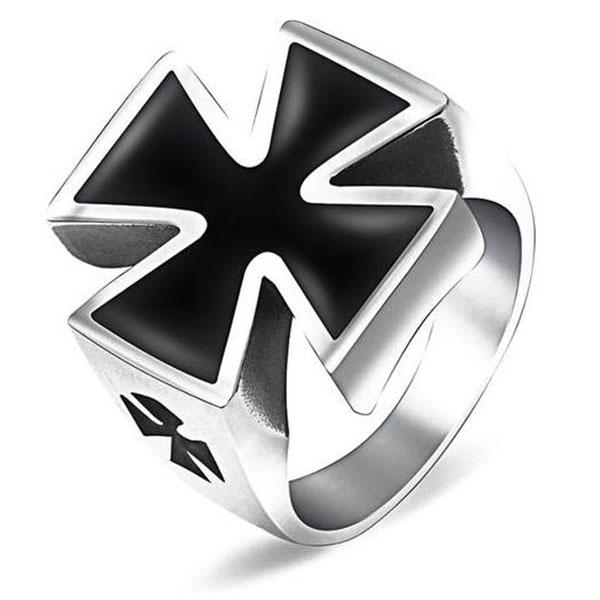 Knights Templar Ring - 25mm Stainless Steel Black Cross - Bricks Masons