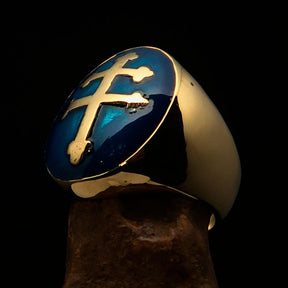 Knights Templar Ring - Blue Brass Lorraine Cross - Bricks Masons