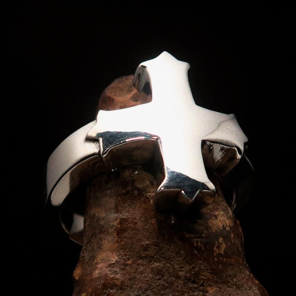 Knights Templar Ring - Mirror polished Silver Cross Ring - Bricks Masons