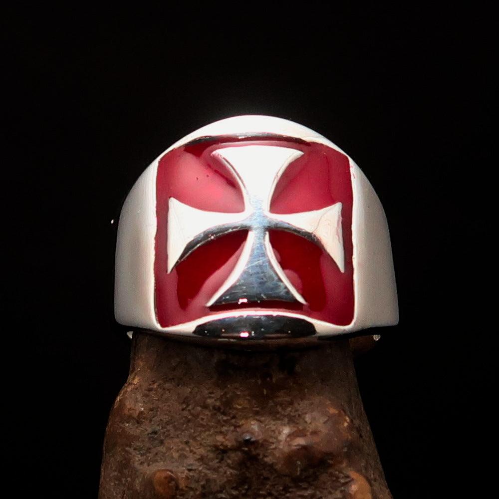 Knights Templar Ring - Red Sterling Silver Cross - Bricks Masons