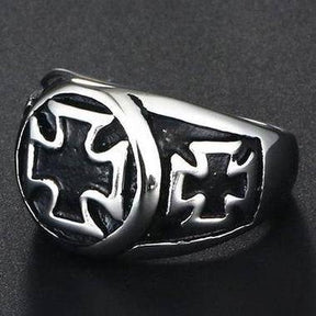 Knights Templar Ring - Silver Black Tone Cross - Bricks Masons