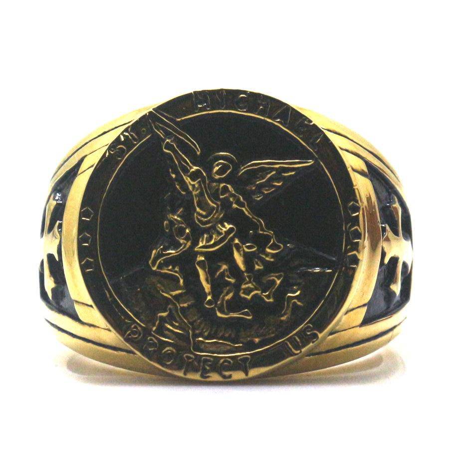 Knights Templar Ring - St. Michael Protect Us (Gold and Silver) - Bricks Masons