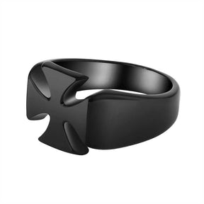 Knights Templar Ring - Stainless Steel Polished Signet [Silver, Black, Gold] - Bricks Masons