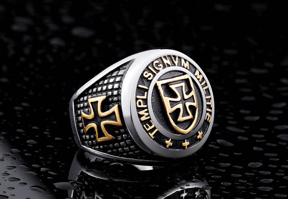 Knights Templar Ring - TEMPLI SIGNVM MILITIE Gold - Bricks Masons
