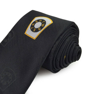 Mark Necktie - Black Silk Logo Print - Bricks Masons