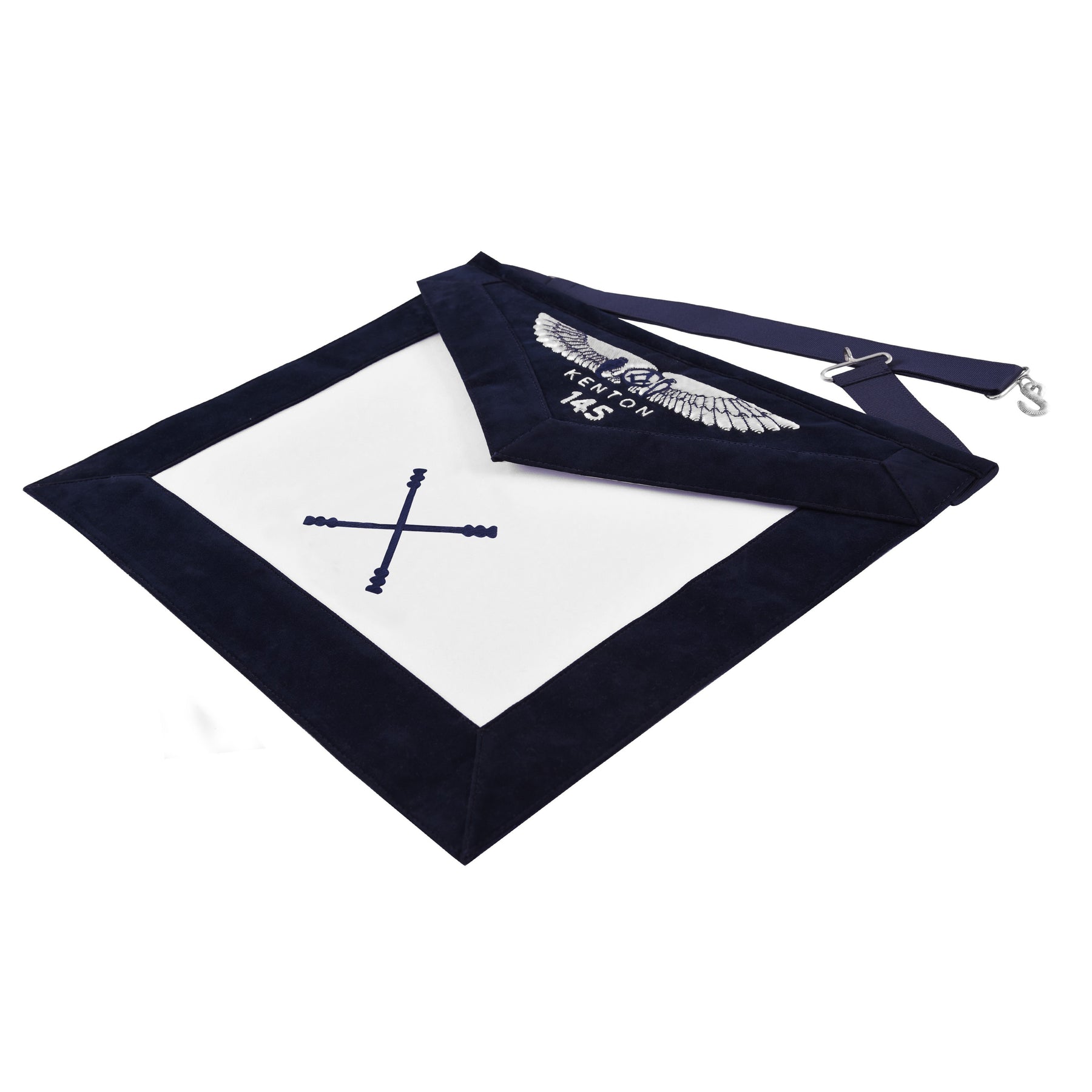 Marshal Blue Lodge Officer Apron - Kenton Lodge Navy Velvet With Silver Embroidery Thread - Bricks Masons