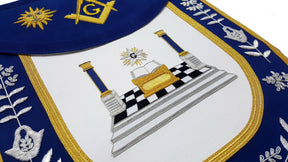 Master Mason Blue Lodge Apron - Altar, Sun, Moon & Pillars - Bricks Masons