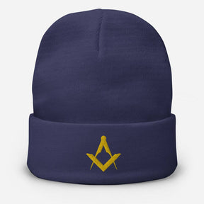 Master Mason Blue Lodge Beanie - Square and Compass Golden Embroidery - Bricks Masons