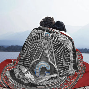 Master Mason Blue Lodge Blanket - Silver Square Compass Square Polyester & Cotton - Bricks Masons
