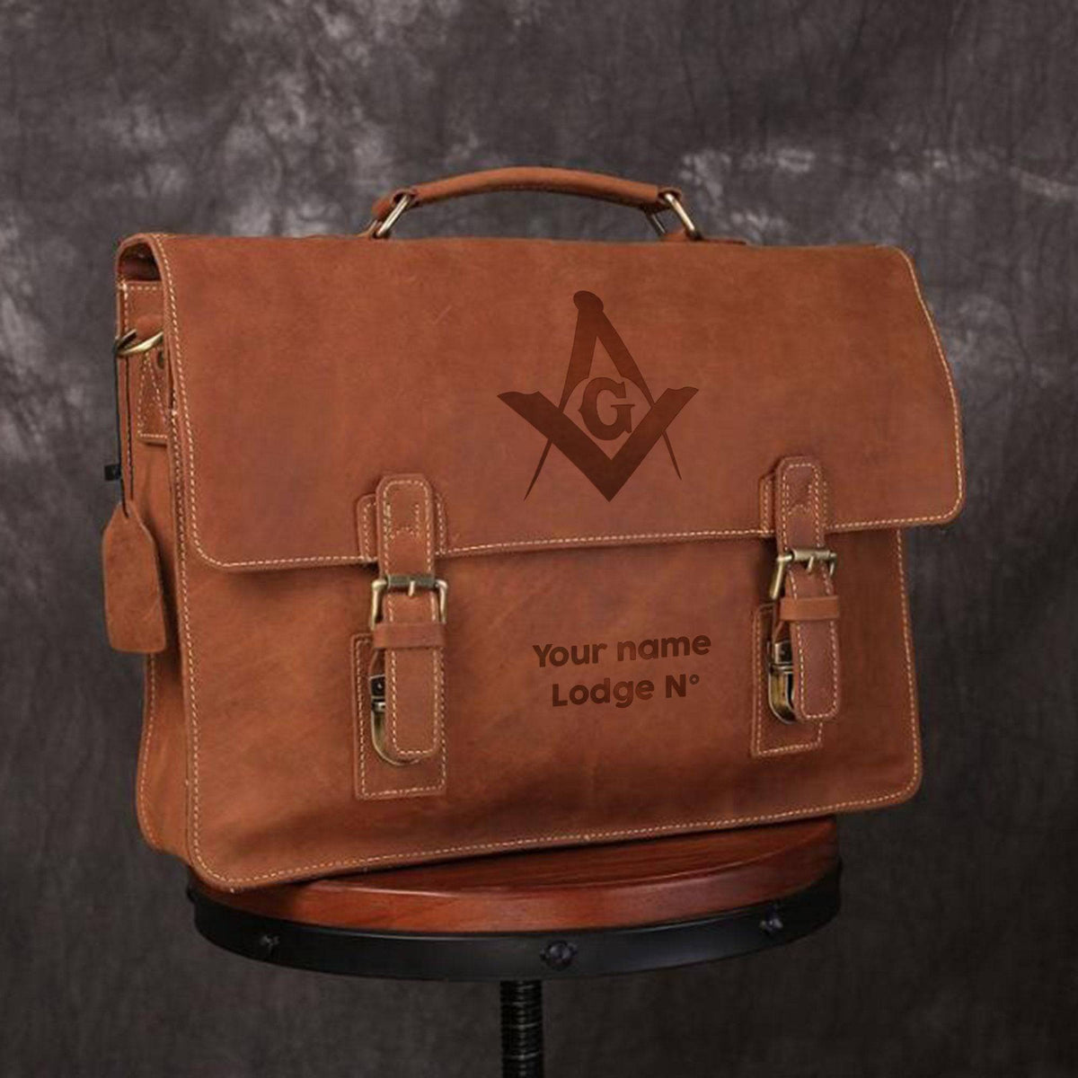 Master Mason Blue Lodge Briefcase - Handmade Leather - Bricks Masons
