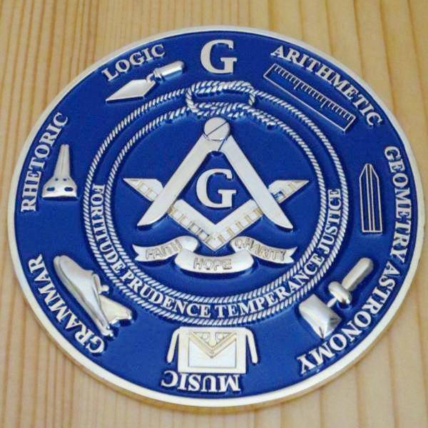 Master Mason Blue Lodge Car Emblem - Fortitude Prudence Temperance Justice Medallion - Bricks Masons
