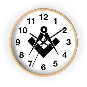Master Mason Blue Lodge Clock - Square & Compass Wooden Frame - Bricks Masons
