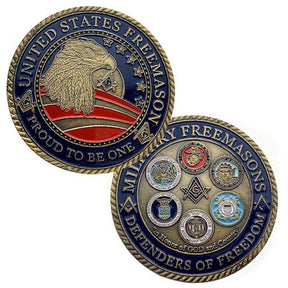 Master Mason Blue Lodge Coin - US Army Navy Air Force Marine Corps Coast Guard - Bricks Masons