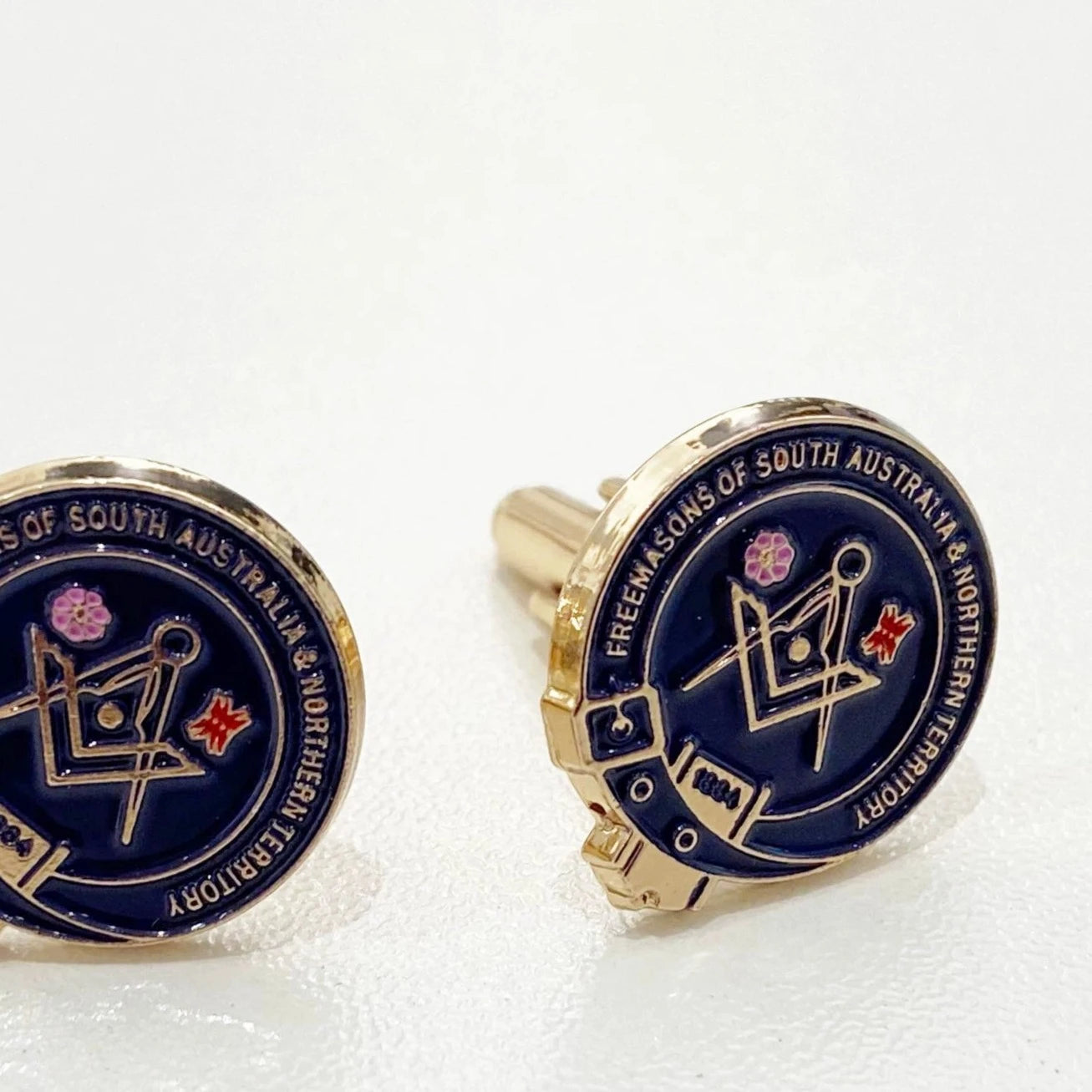 Master Mason Blue Lodge Cufflink - Pair Of Square & Compass South Australian Plated Studs - Bricks Masons