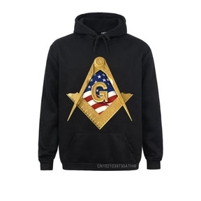 Master Mason Blue Lodge Hoodie - American USA Flag Square & Compass - Bricks Masons