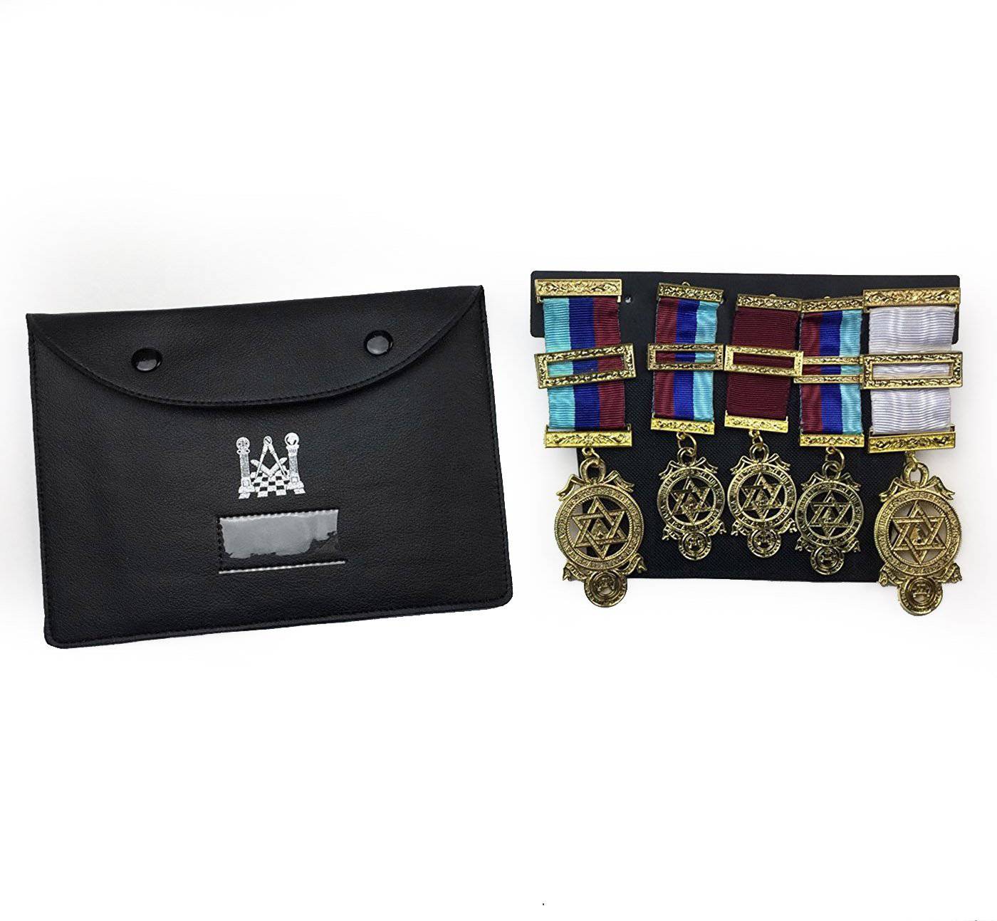 Master Mason Blue Lodge Jewels Case - X Large Black Imitation Leather - Bricks Masons