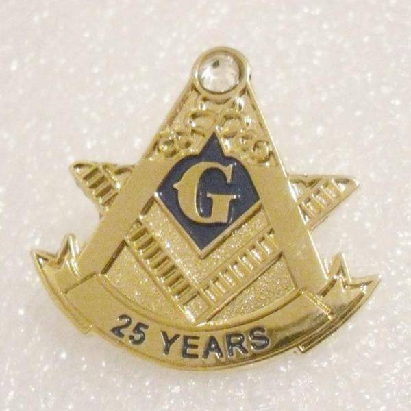 Master Mason Blue Lodge Lapel Pin - 25 Years Anniversary Gold - Bricks Masons