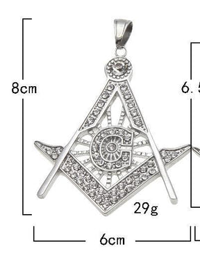 Master Mason Blue Lodge Necklace - All Rhinestone Square & Compass - Bricks Masons