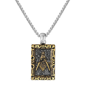 Master Mason Blue Lodge Necklace - Stainless Steel Square Pendant - Bricks Masons