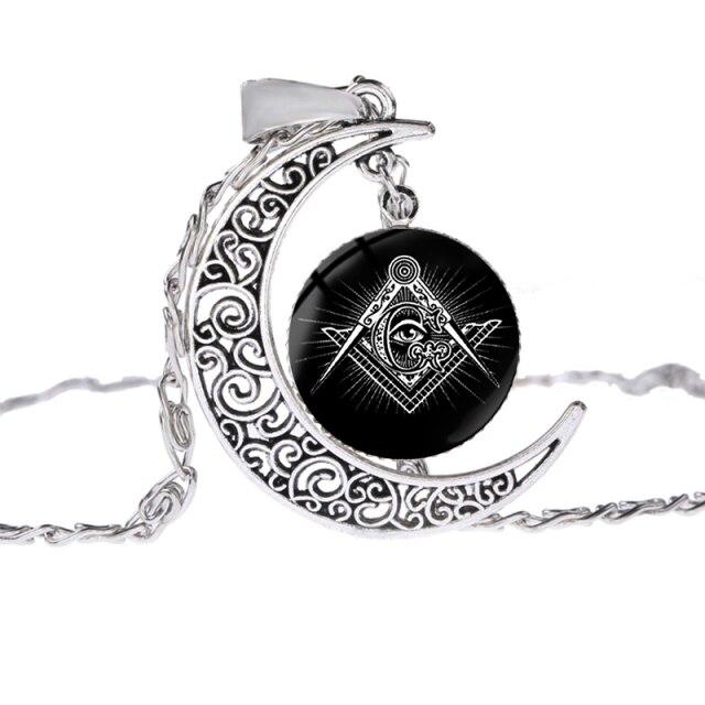 Master Mason Blue Lodge Necklace - Moon Shaped (10 designs) - Bricks Masons