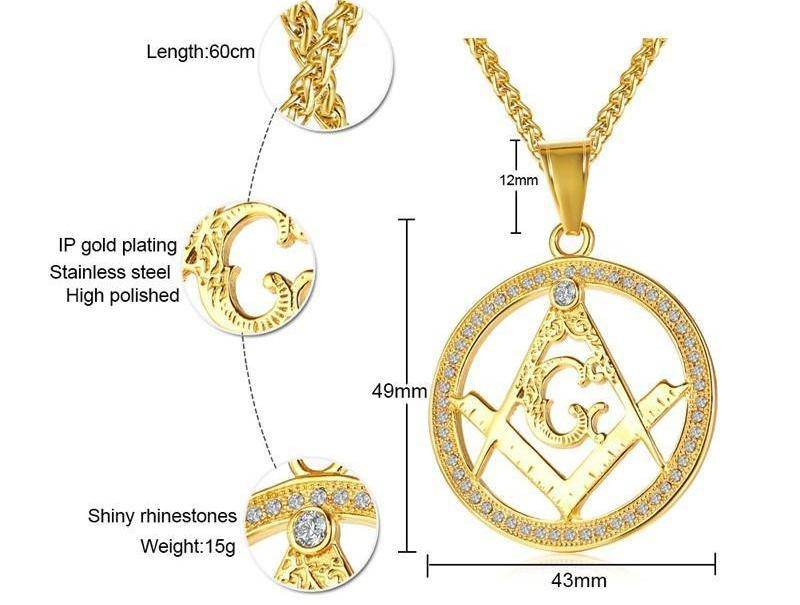 Master Mason Blue Lodge Necklace - Round Square Compass G - Bricks Masons