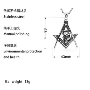Master Mason Blue Lodge Necklace - Silver Stainless Steel Skull Pendant - Bricks Masons