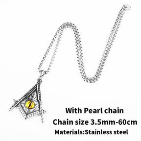 Master Mason Blue Lodge Necklace - Yellow Eye Stainless Steel - Bricks Masons