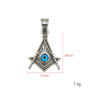 Master Mason Blue Lodge Pendant - Silver Titanium Steel Blue All Seeing Eye - Bricks Masons