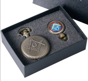Master Mason Blue Lodge Pocket Watch - Antique Square and Compass G Bronze Quartz - Bricks Masons