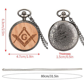 Master Mason Blue Lodge Pocket Watch - Silver Alloy Square and Compass G (Walnut/Beech Colors) - Bricks Masons