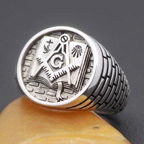 Master Mason Blue Lodge Ring - Bible Sterling Silver - Bricks Masons