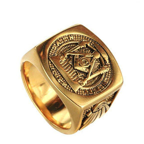 Master Mason Blue Lodge Ring - Faith Hope Charity Pillars Gold & Silver - Bricks Masons