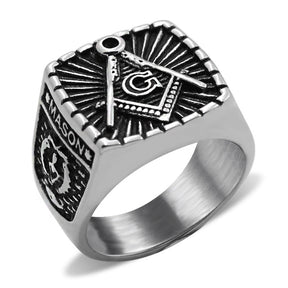 Master Mason Blue Lodge Ring - Silver Mason Square & Compass G - Bricks Masons