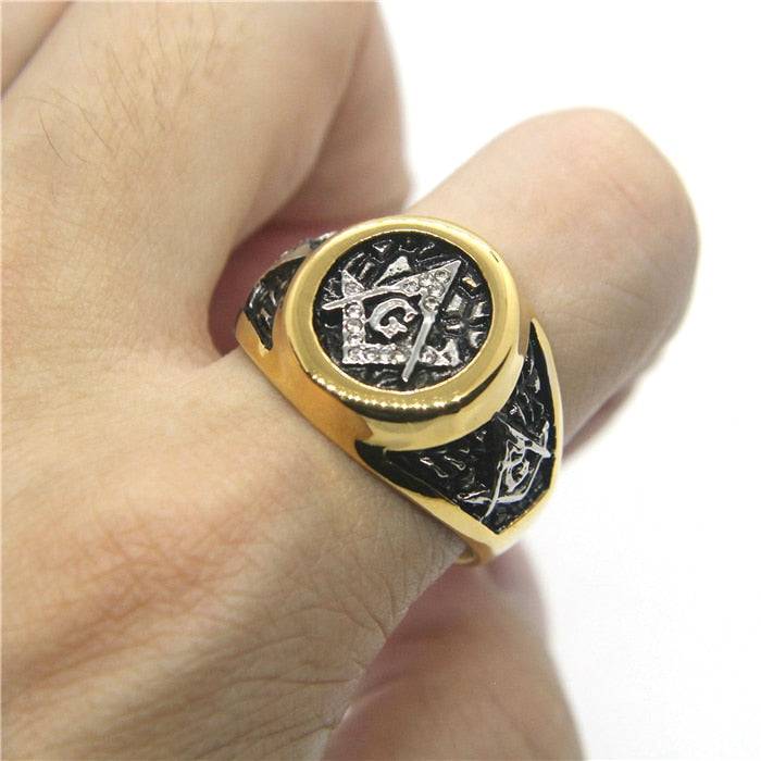 Master Mason Blue Lodge Ring - Stainless Steel Square Compass G - Bricks Masons