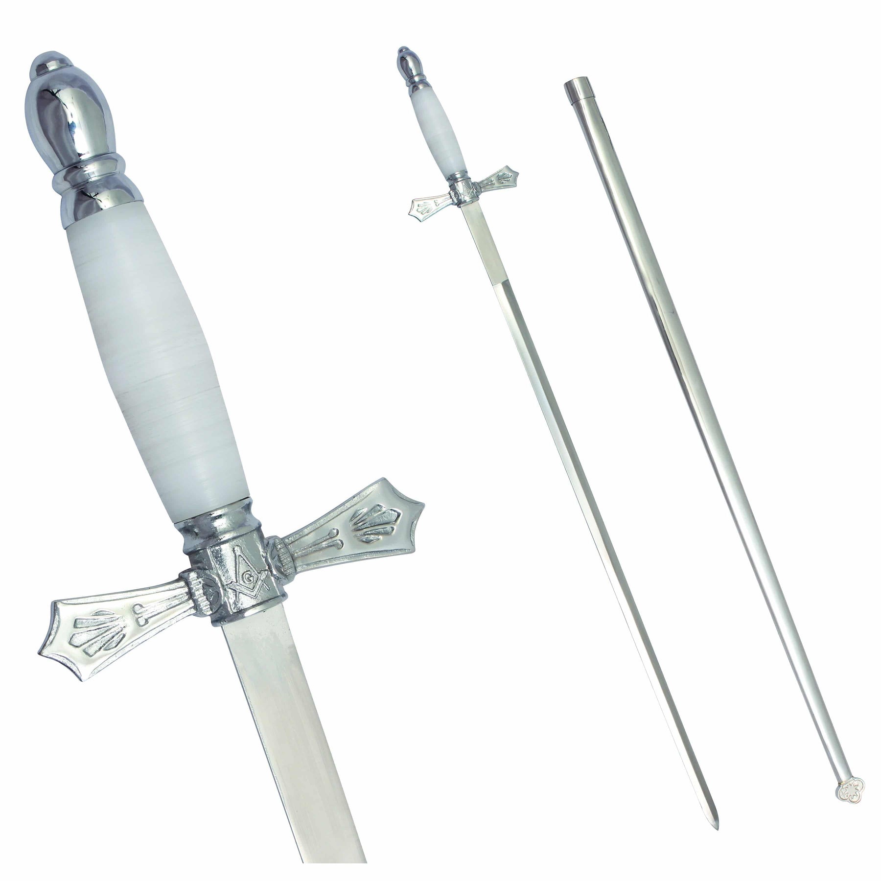 Master Mason Blue Lodge Sword - with White Hilt and Silver Scabbard - Bricks Masons
