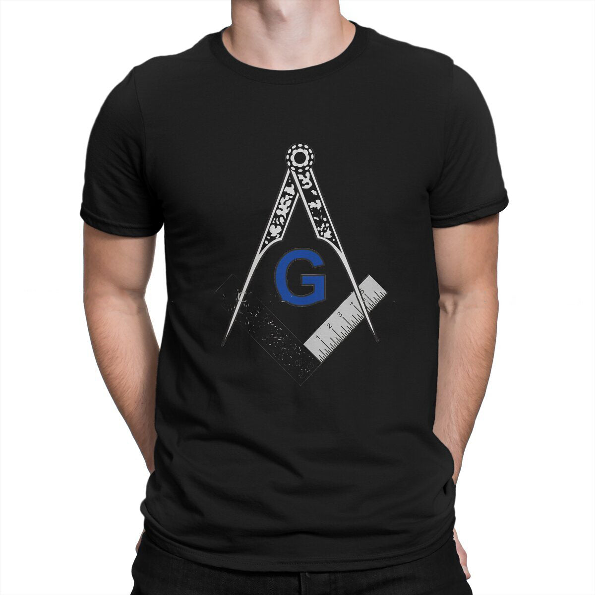 Master Mason Blue Lodge T-shirt -  Black White Blue Polyester Square & Compass G - Bricks Masons
